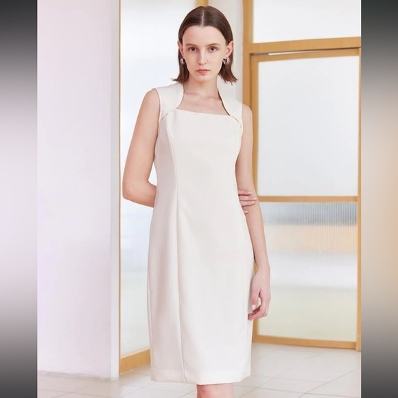 NWT GOELIA Off White Tailored Wool Dress Size 8 - Picture 1 of 15